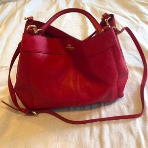 Red leather Coach Bucket Bag